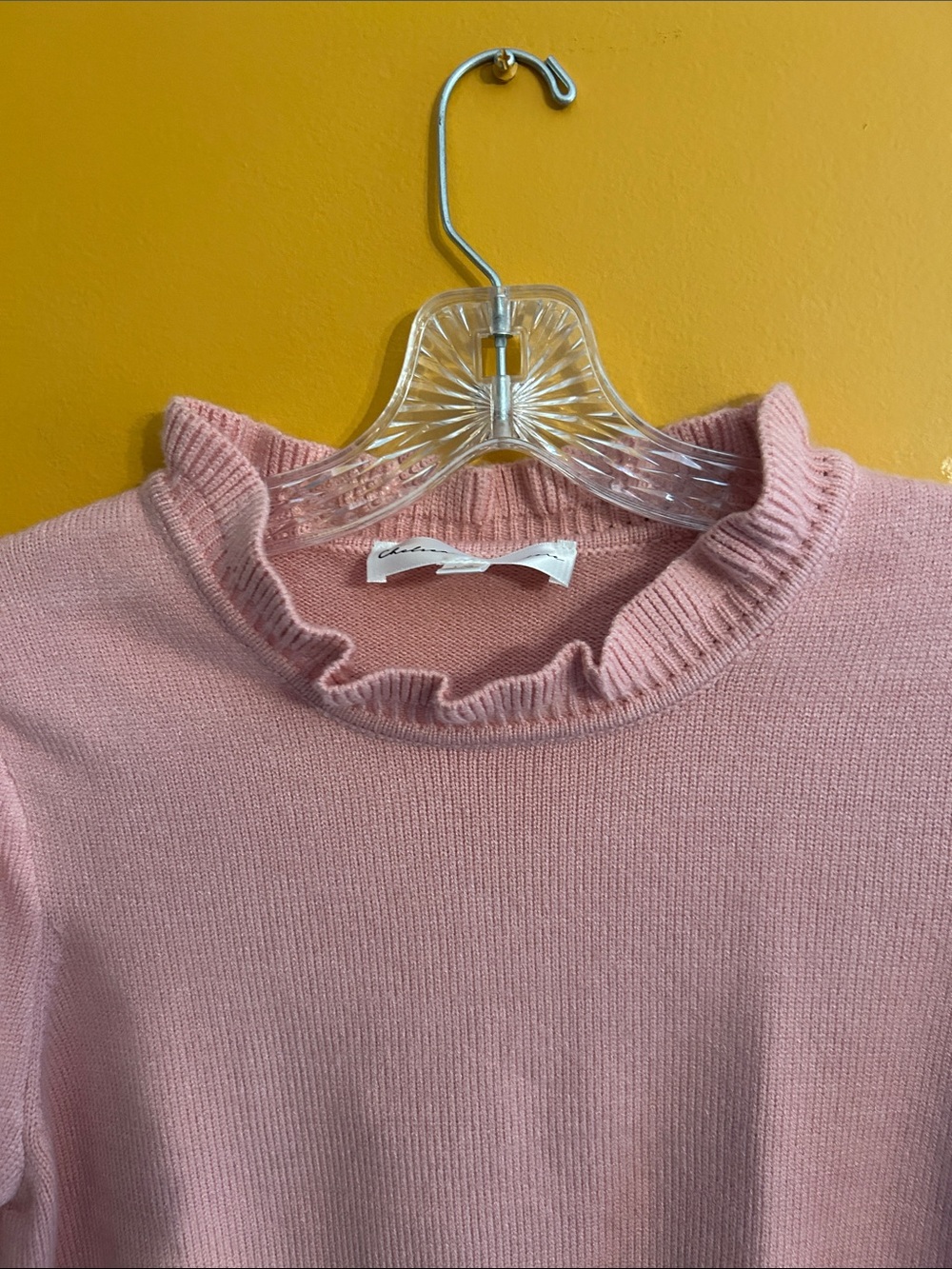 Pink Ruffle Neck Short Sleeve Sweater - Picture 3 of 9